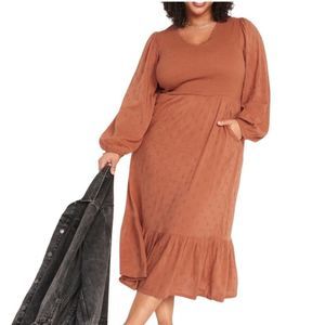 Old Navy Long Sleeve Fit & Flare Smocked Midi Dress Warm Hickory size XL